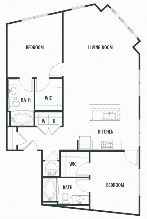 Floor plan for 2 beds, 2 baths, 1179 sqft